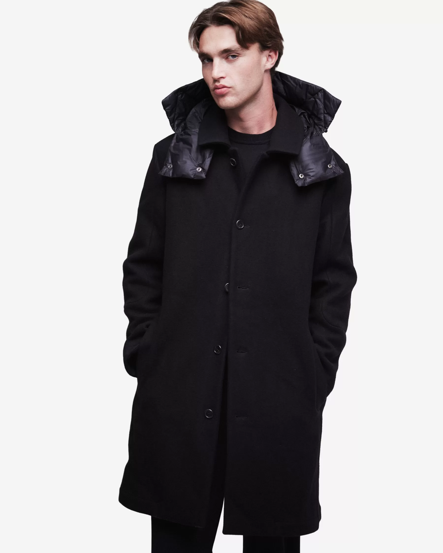 Premiata Giacche E Cappotti>Cappotto in lana con dettagli in nylon