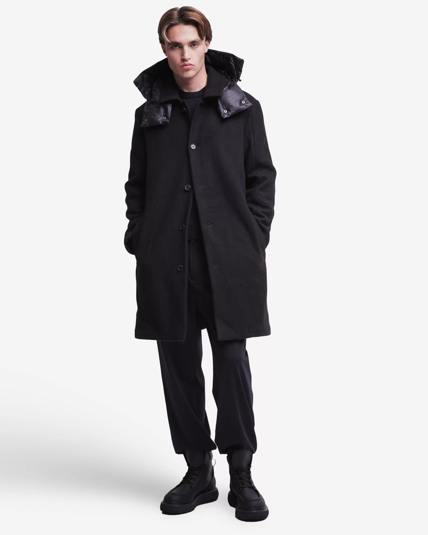 Premiata Giacche E Cappotti>Cappotto in lana con dettagli in nylon