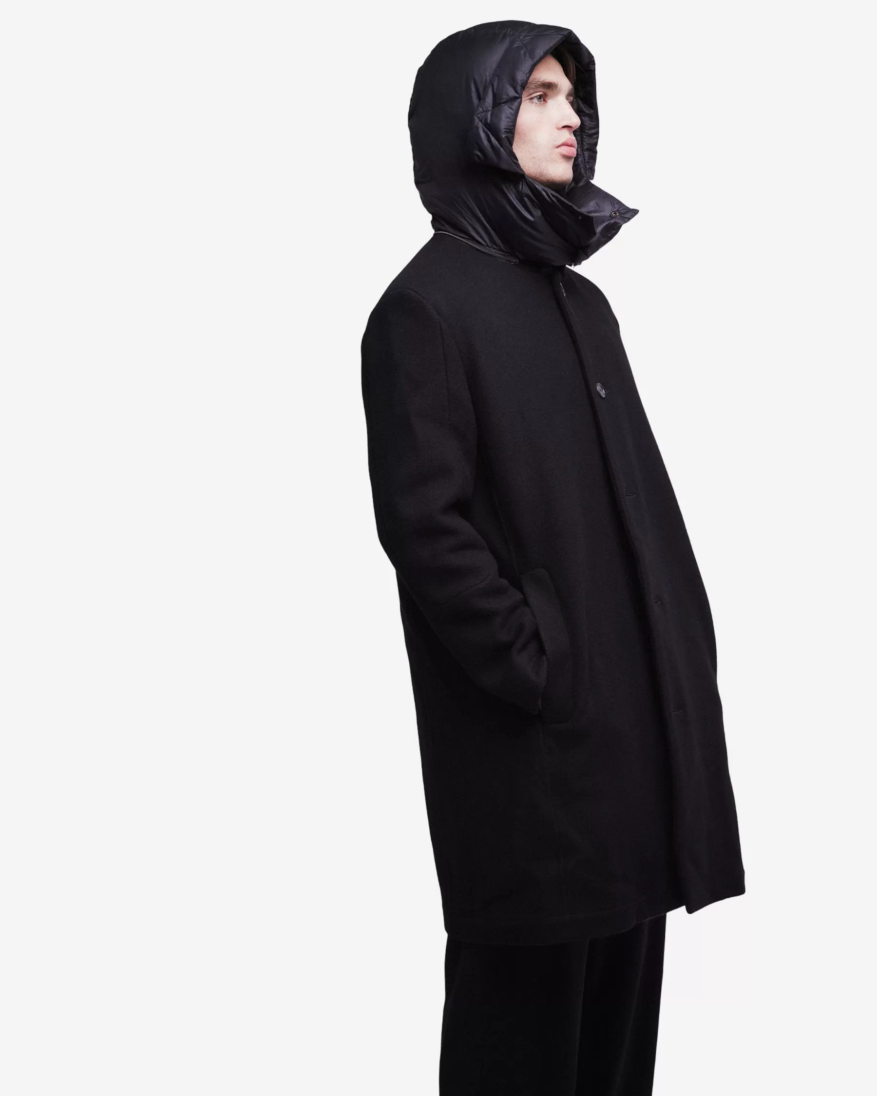 Premiata Giacche E Cappotti>Cappotto in lana con dettagli in nylon