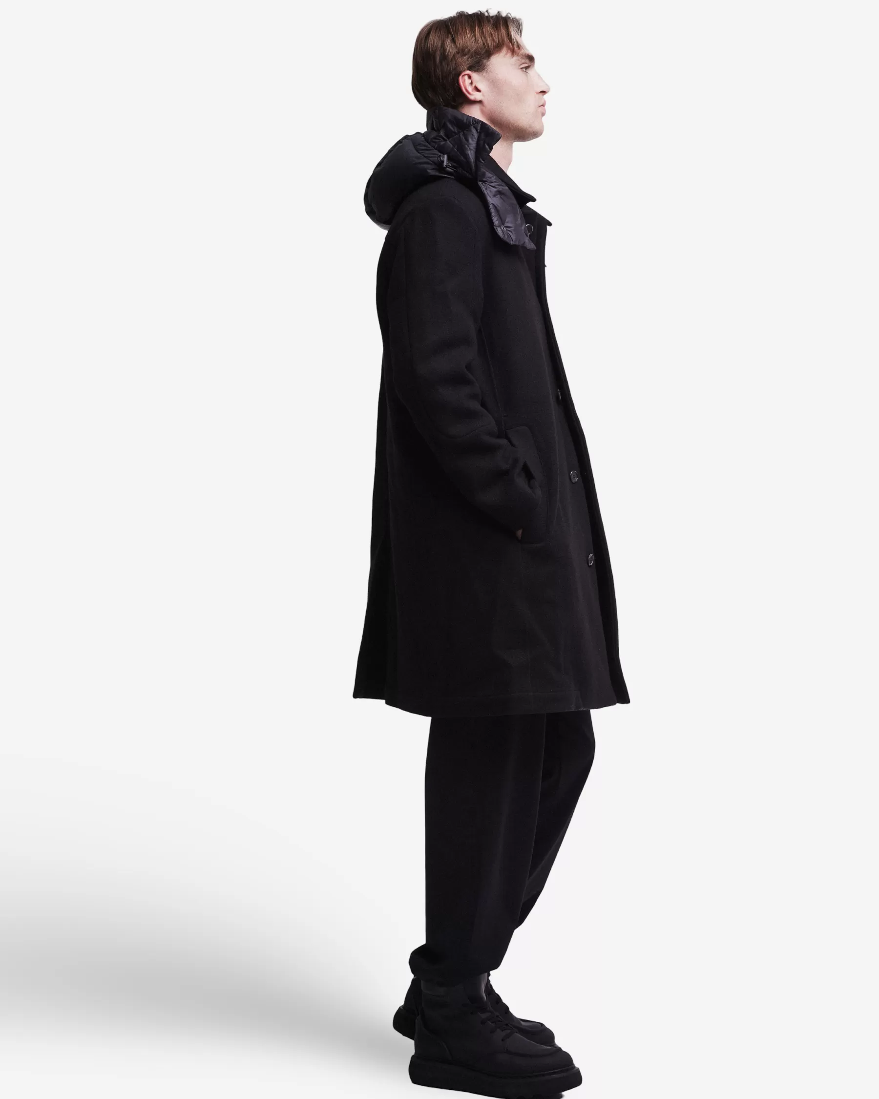 Premiata Giacche E Cappotti>Cappotto in lana con dettagli in nylon