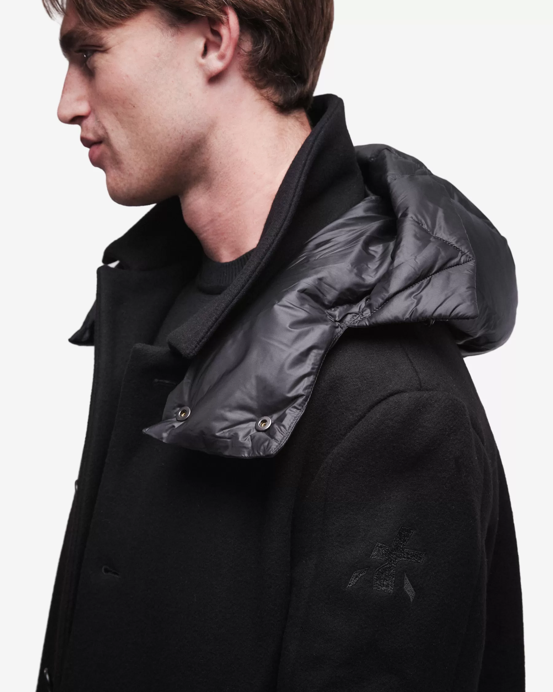 Premiata Giacche E Cappotti>Cappotto in lana con dettagli in nylon