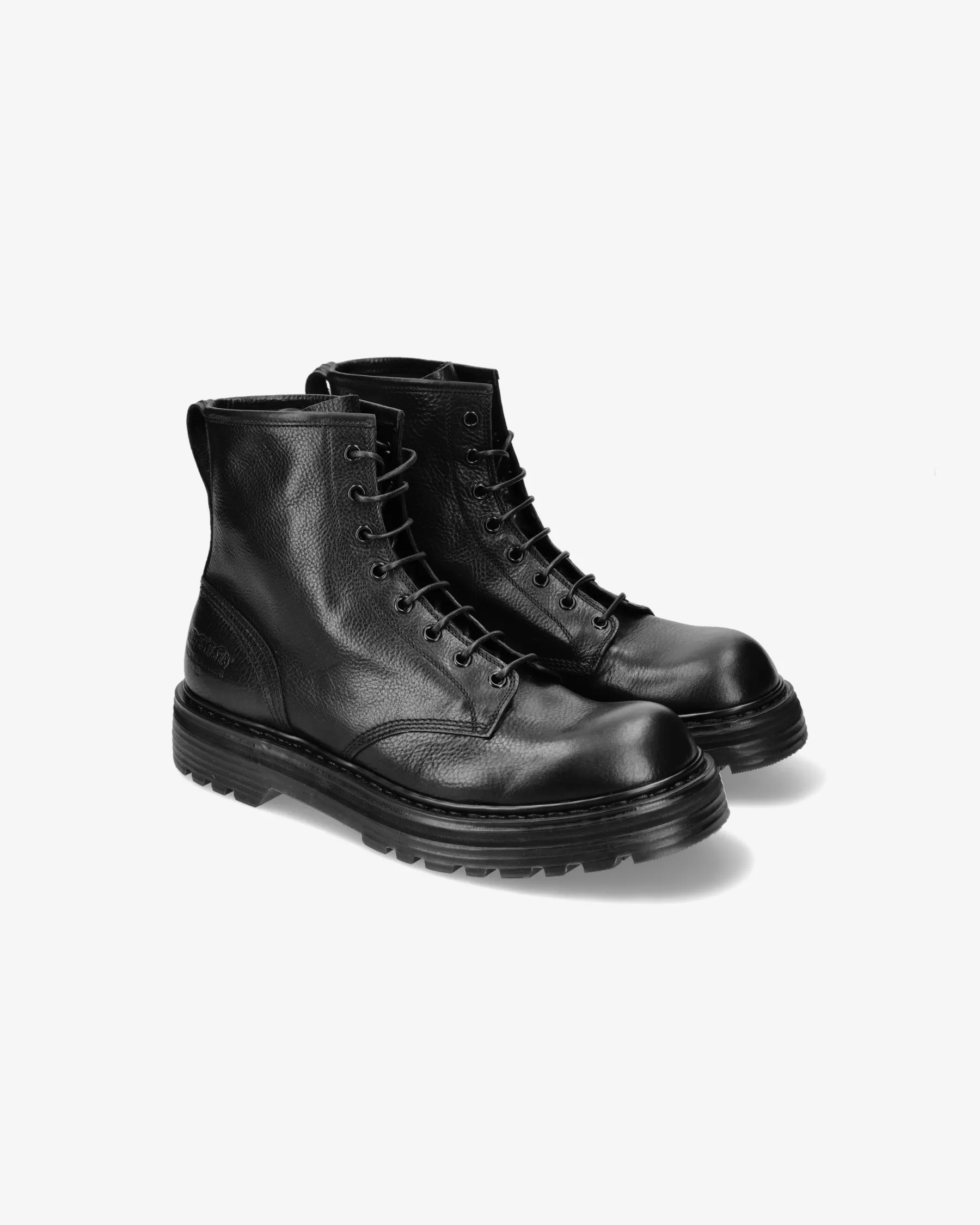 Premiata Stivali>Combat boot in vitello volanato nero