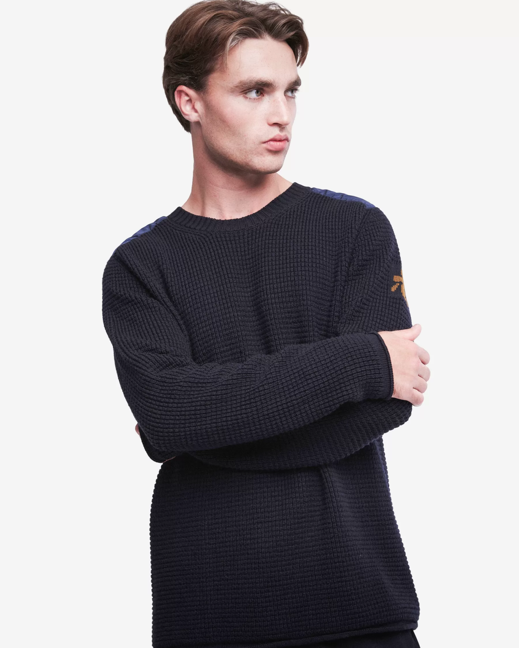 Premiata Maglieria>Maglia girocollo in lana con dettagli in nylon