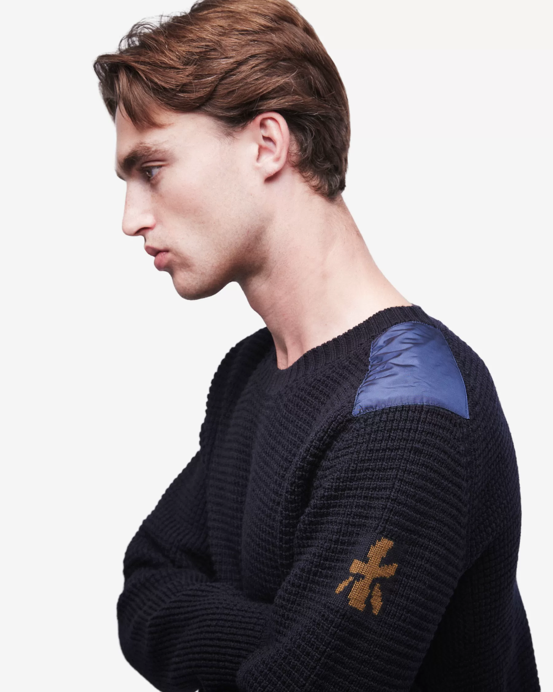 Premiata Maglieria>Maglia girocollo in lana con dettagli in nylon