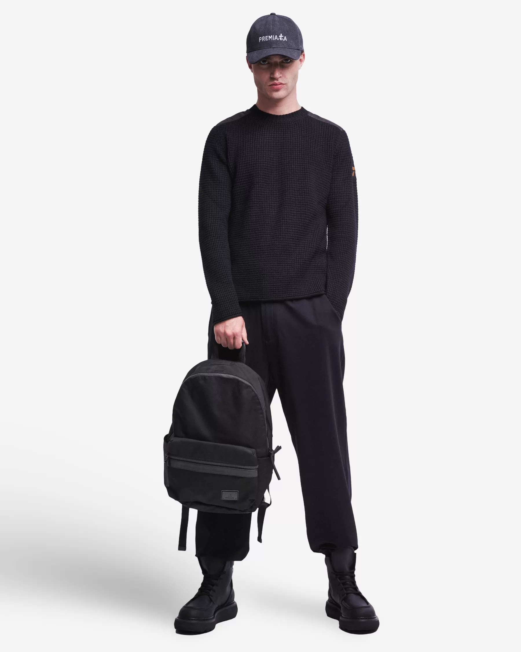Premiata Maglieria>Maglia girocollo in lana con dettagli in nylon